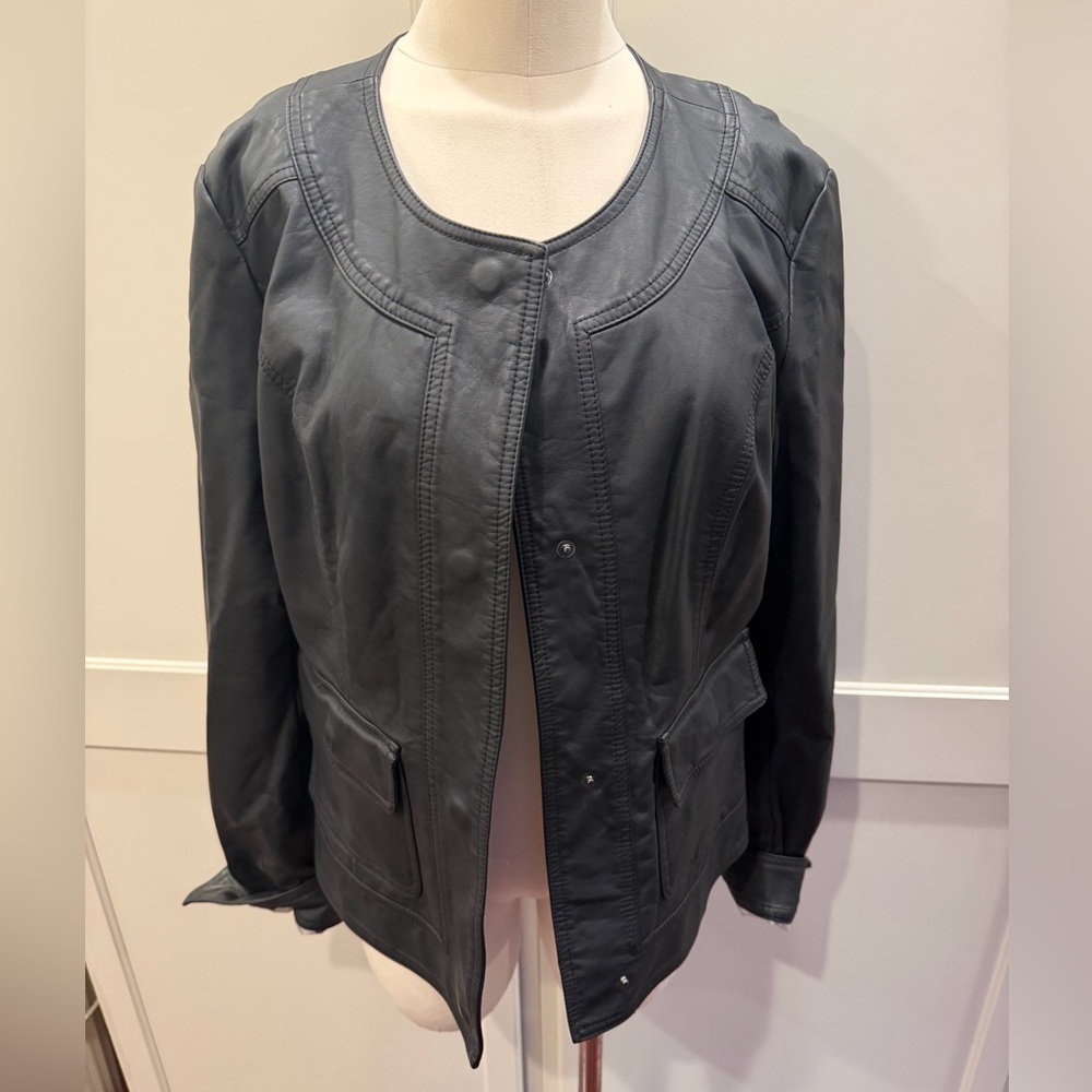 Women's Kut from the Kloth Black Leather Collarless Jacket